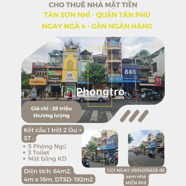Cho thuê nhà mặt tiền phan huy ích 72m2, 1lầu, 25 triệu