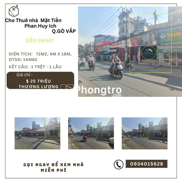 Cho thuê nhà mặt tiền phan văn trị 368m2, ngang 12m, gần ngã