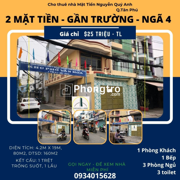Cho thuê nhà mặt tiền thoại ngọc hầu 110m2, 1 lầu, 28 triệu, gần ngã 4