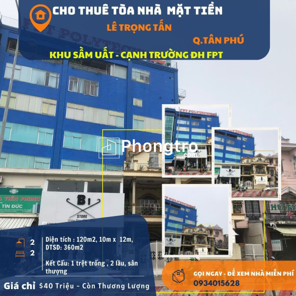 Cho thuê nhà mặt tiền lê trọng tấn 120m2, 2 lầu, cạnh đại học fpt