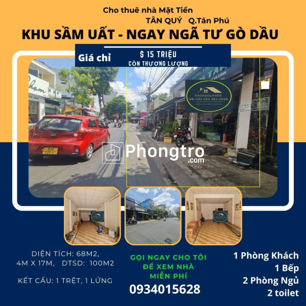 Cho thuê nhà mặt tiền đỗ nhuận 96m2, 1 lầu, 16triệu - cạnh chợ sơn kỳ